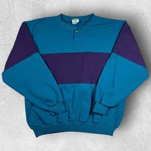 Mervyns Cheetah Mens Sweatshirt Large Rugby Color Block Crew Neck 90s Retro